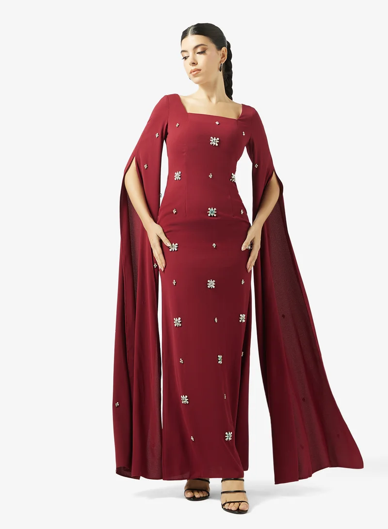 Akadia Fashion FLARE OPEN SLEEVES CRYSTAL CREPE